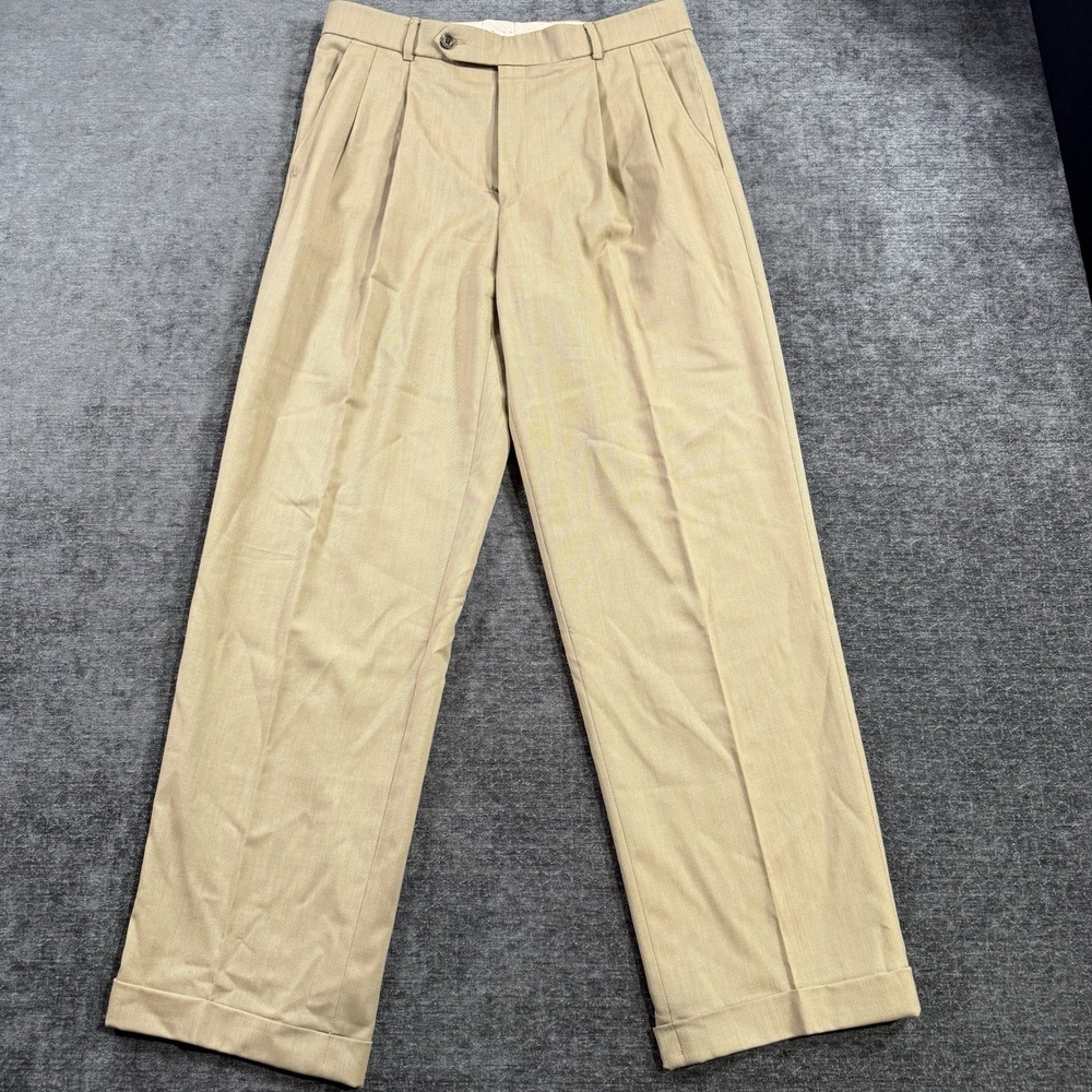 Ballin Pants Men's Size 33 Beige Super 120s Wool‎ Comfort EZE Cuffed Pleated